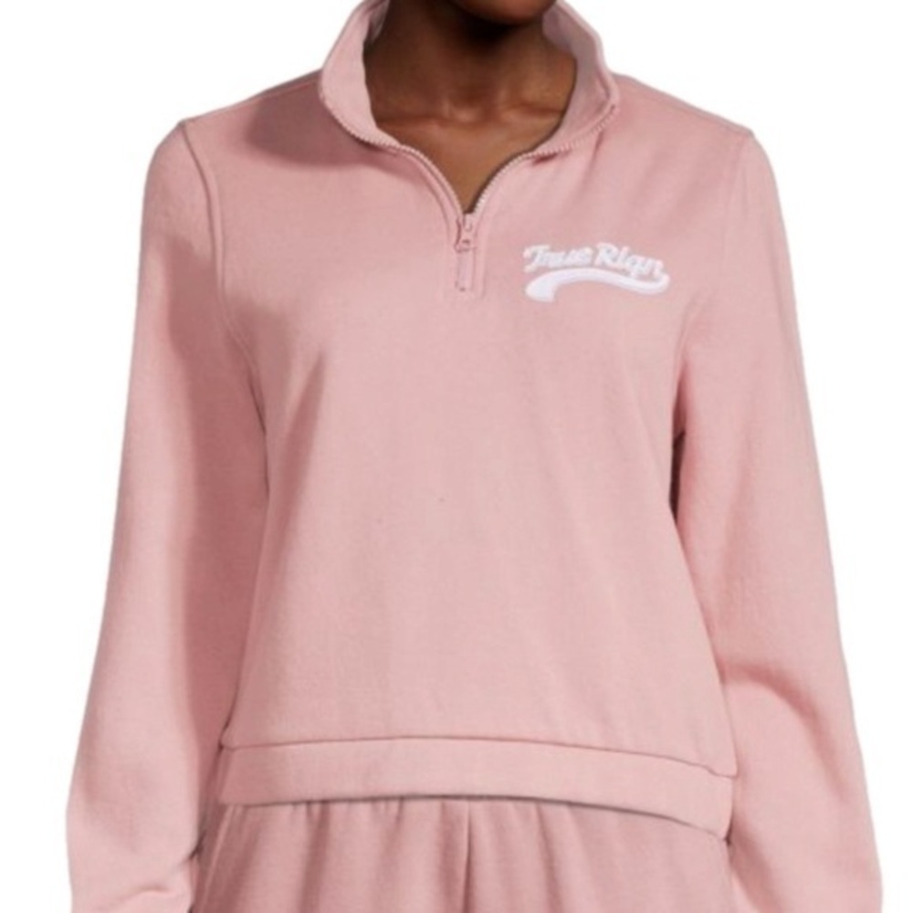 True Religion | Flock Mock Neck Quarter-Zip Pullover Light Pink Sweatshirt